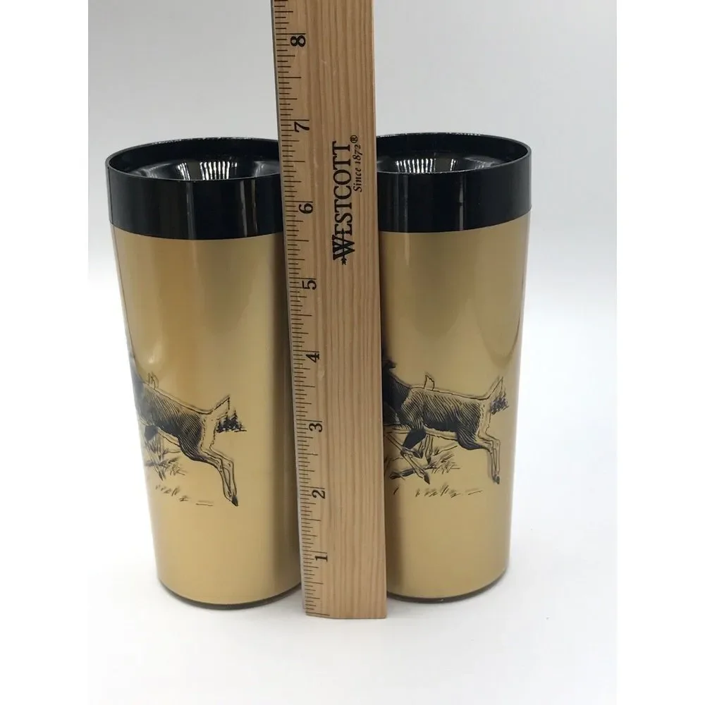 Gold Black Geese Deer Fish  Design Plastic Glass Tumbler NFC Insulated set‎ of 2
